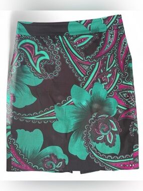 Ann Taylor Paisley Floral Pencil Skirt Size 8 | Teal Magenta Charcoal Cotton
